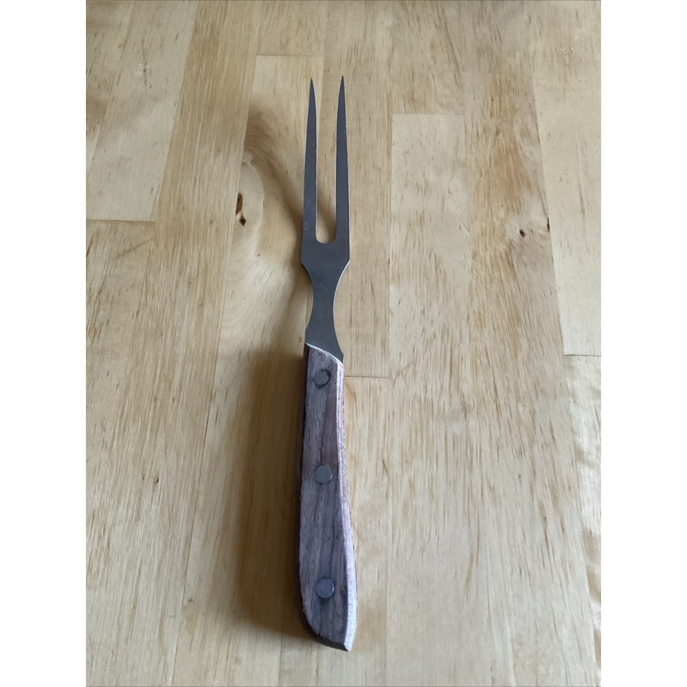 Vintage Kitchen Delite Stainless‎ Steel Carving Fork Wood Handle Japan